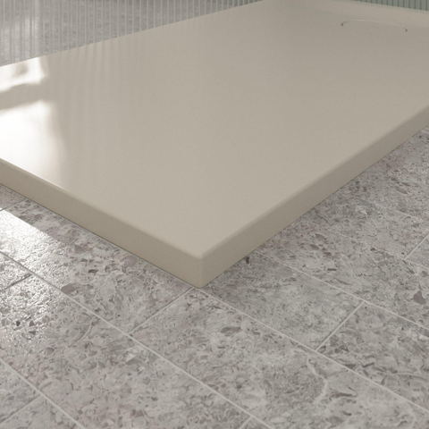 Villeroy & Boch Ecora douchebak - 140x80x3.5cm - afvoer korte zijde - almond (beige) SW1558941