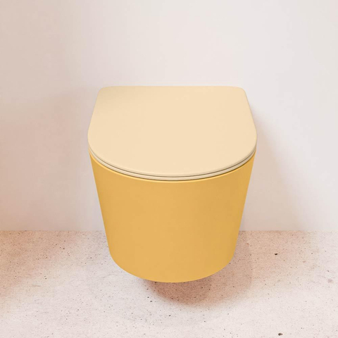 Mondiaz LAVIE hangtoilet – spoelrandloos – 36 x 53 cm – met softclose zitting – Ocher (geel), zitting Sand (beige) SW1208773