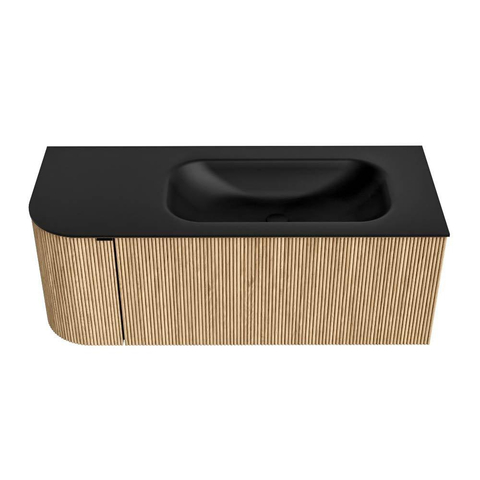 MONDIAZ KURVE meuble de salle de bains 115 cm avec module 25 L couleur chêne avec 1 tiroir et 1 porte. Lavabo BIG SMALL à droite sans trou de robinetterie Urban. SW1138402