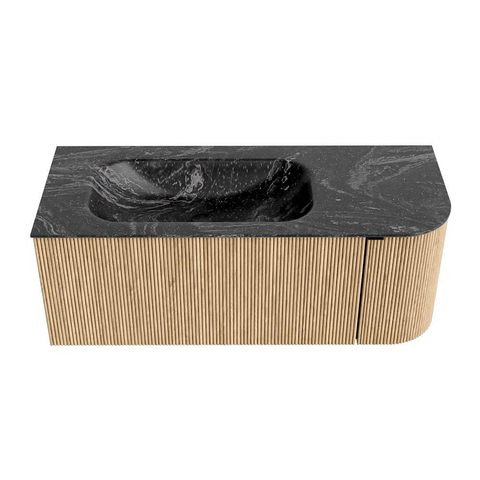 MONDIAZ KURVE-DLUX meuble de salle de bains 115 cm avec module 25 R couleur Oak avec 1 tiroir et 1 porte. Lavabo BIG SMALL gauche 1 trou de robinet couleur Lava. SW1138129