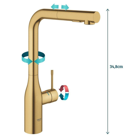 Grohe Essence New Keukenkraan - hoog - draaibare/uittrekbare uitloop - brushed cool sunrise (goud) SW97578
