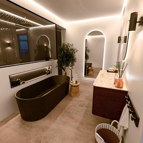 Mondiaz CIRO-DLUX Meuble de salle de bains - 120x45x50cm - Plan vasque en solid surface Nata - 1 vasque à gauche - sans trous de robinetterie - 2 tiroirs - Ruby SW1532035