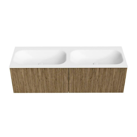 Mondiaz KURVE Ensemble meuble de salle de bains - 140x46x40cm - 2 tiroirs - vasque solid surface - double - sans trou de robinet - Dusk SW1414807