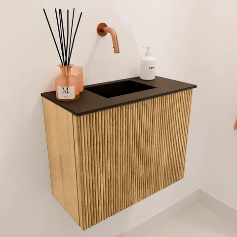 Mondiaz JOYA 50cm meuble de toilette - couleur Oak - Vasque FAYE position Milieu Sans trou de robinet couleur Urban. SW1421154