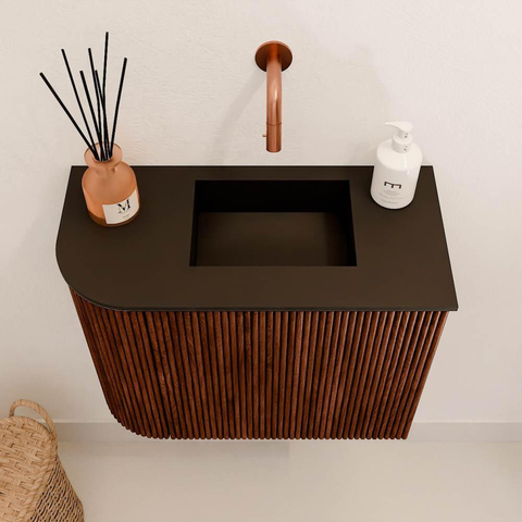 Mondiaz JOYA 51.6cm toiletmeubel - ronding links kleur Ruby - Wastafel FAYE positie Rechts Zonder kraangat kleur Urban. SW1421816