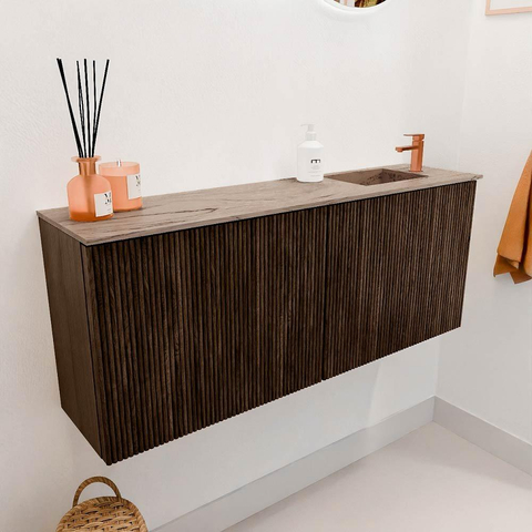 Mondiaz JOYA-DLUX 100cm toiletmeubel - kleur Walnut - Wastafel FAYE positie Rechts 1 kraangat kleur Arena. SW1426242