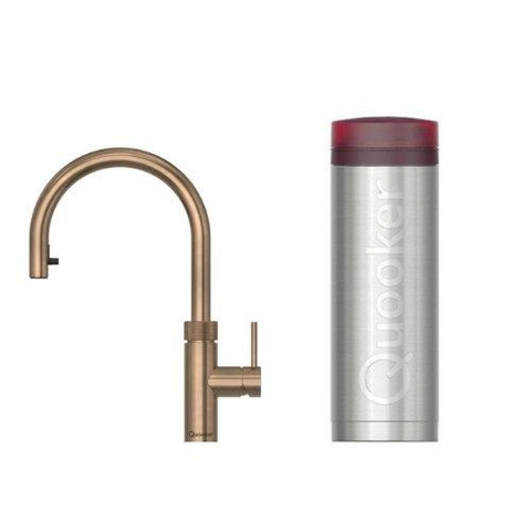 Quooker Flex Round kokendwaterkraan - draaibare & uittrekbare uitloop - PRO3 reservoir - Warm / kokend water - messing patina SW1481680