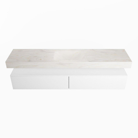 Mondiaz ALAN-DLUX Ensemble de meuble - 200cm - meuble Talc mat - 2 tiroirs - Lavabo Cloud Ostra suspendu - vasque Centre - 1 trou de robinet SW806778