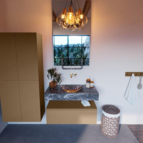 Mondiaz ALAN-DLUX Ensemble de meuble - 90cm - meuble Oro mat - 1 tiroir - Lavabo Cloud Lava suspendu - vasque Centre - 0 trous de robinet SW808655