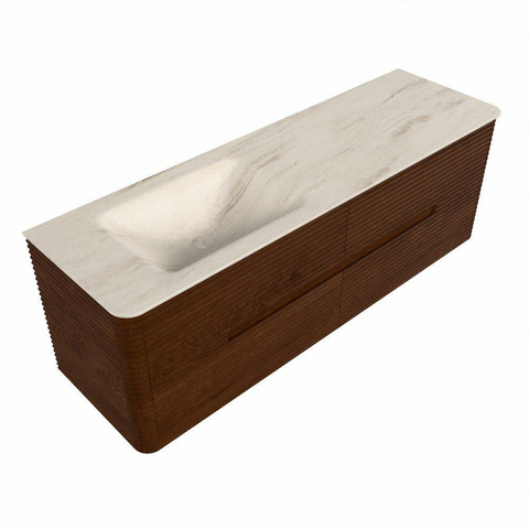 Mondiaz CIRO-DLUX Meuble de salle de bains - 150x45x50cm - Plan vasque Solid surface Meli - 1 lavabo à gauche - 1 trou de robinet - 4 tiroirs - Ruby SW1531767