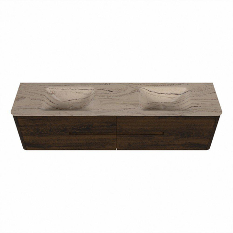 Mondiaz CIRO-DLUX Badkamermeubelset - 190x45x50cm - Solid surface wastafel Arena - 2 wasbak Dubbel - 2 kraangaten - 4 lades - Walnut SW1530451