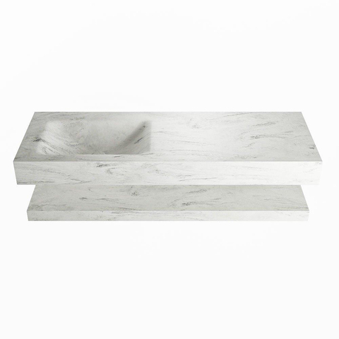 Mondiaz ALAN-DLUX Ensemble de meuble - 130cm - meuble Opalo mat - 0 tiroirs - Lavabo Cloud Opalo suspendu - vasque Gauche - 0 trous de robinet SW809318