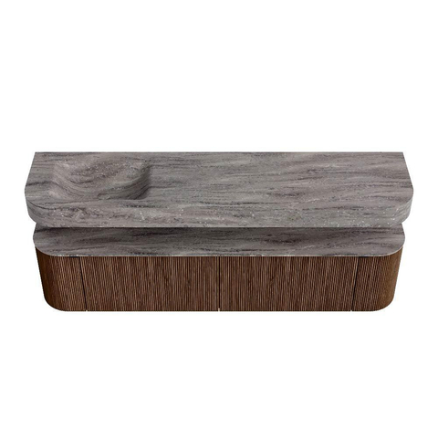 MONDIAZ THOR-DLUX Meuble de salle de bains - 190cm - arrondi gauche + droite - couleur Walnut - 2 tiroirs et 2 portes - Vasque suspendue CLOUD Gauche sans trou de robinet - couleur Oza SW1466796