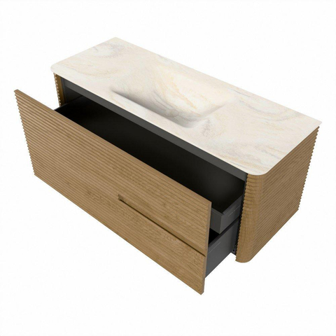 Mondiaz CIRO-DLUX Badkamermeubelset - 120x45x50cm - Solid surface wastafel Ostra - 1 wasbak Midden - zonder kraangaten - 2 lades - Oak SW1530911