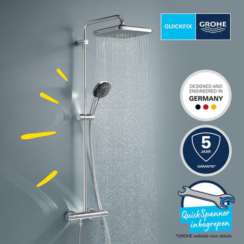 Grohe Vitalio Comfort 250 Douchesysteem - thermostatisch - hoofddouche 1 straalsoort - handdouche 2 straalsoorten - chroom SW1028082