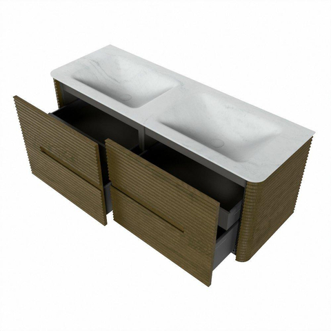 Mondiaz CIRO-DLUX Ensemble de meubles de salle de bains - 130x45x50cm - lavabo solid surface Opalo - 2 vasques double - sans trous de robinetterie - 4 tiroirs - Dusk SW1532957