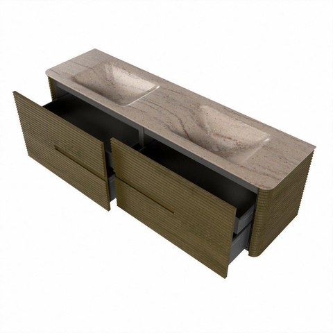 Mondiaz CIRO-DLUX Badkamermeubelset - 170x45x50cm - Solid surface wastafel Saba - 2 wasbak Dubbel - zonder kraangaten - 4 lades - Dusk SW1533362