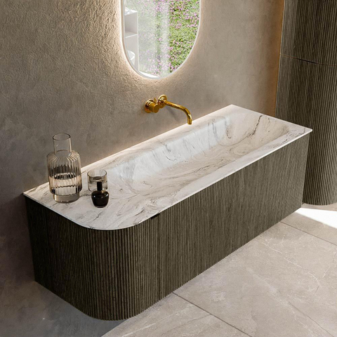 Mondiaz KURVE-DLUX Ensemble de meubles de salle de bains - 125x46x40cm - 1 tiroir - 1 porte - lavabo solid surface - droite - sans trou de robinet - Shadow SW1414557