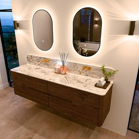 Mondiaz CIRO-DLUX Badkamermeubelset - 180x45x50cm - Solid surface wastafel Glace - 2 wasbak Dubbel - zonder kraangaten - 4 lades - Dusk SW1533006