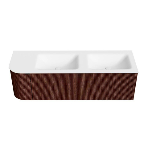 Mondiaz KURVE Ensemble de meuble de salle de bains - 145x46x40cm - 1 tiroir - 1 porte - vasque solid surface - double / droite - 2 trous de robinet - Ruby SW1415313