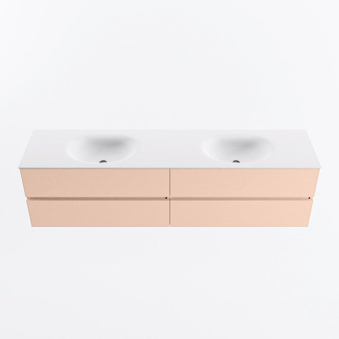 MONDIAZ Vica Ensemble meuble de salle de bains - 190cm - meuble sous-vasque rosee - 4 tiroirs - lavabo moon double - 2 trous de robinet - version haute 60cm - talc SW1080496