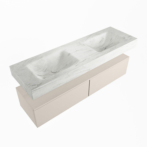 MONDIAZ ALAN - DLUX Ensemble meuble de salle de bains - 150cm - sous-meuble - Linen - 2 tiroirs - lavabo suspendu - 2 cuves - 2 trous de robinet - Opalo SW806722