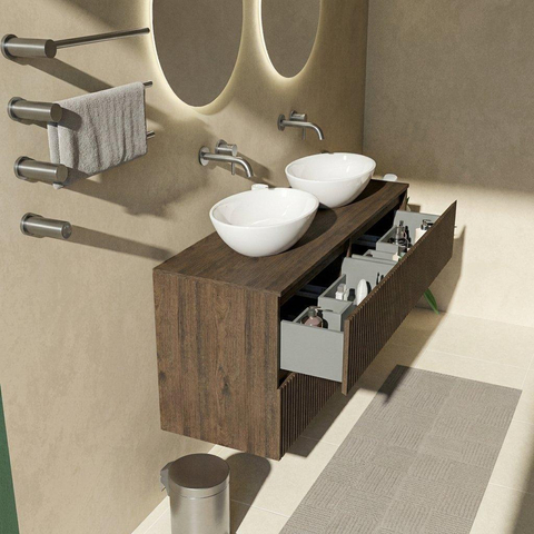 Saniclass Holz Atelier Badkamermeubelset - 140x45x62cm - houten topblad - zonder kraangat - 4 lades - mat eiken charcoal (hout) SW1436743