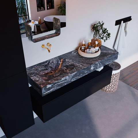 Mondiaz ALAN-DLUX Ensemble de meuble - 130cm - meuble Urban mat - 1 tiroir - Lavabo Cloud Lava suspendu - vasque Gauche - 0 trous de robinet SW808061