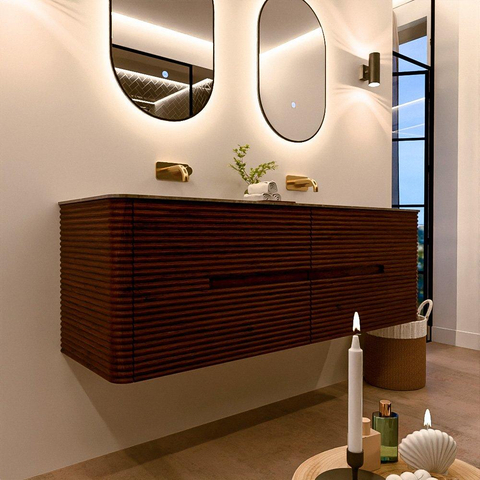 Mondiaz CIRO-DLUX Badkamermeubelset - 150x45x50cm - Solid surface wastafel Oza - 2 wasbak Dubbel - zonder kraangaten - 4 lades - Ruby SW1532111