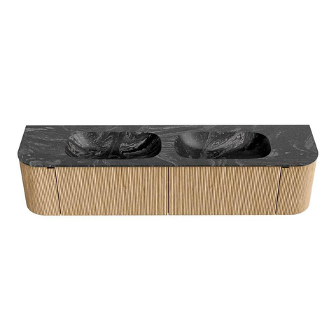 MONDIAZ KURVE-DLUX Meuble de salle de bains 190cm avec module 25 Len R couleur Chêne avec 2 tiroirs et 2 portes. Lavabo STOR SMALL double 2 trous de robinet couleur Lava. SW1137222