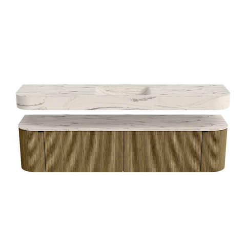 MONDIAZ THOR-DLUX 190cm meuble de salle de bains arrondi gauche + droite couleur Dusk avec 2 tiroirs et 2 portes. Vasque suspendue CLOUD Milieu 1 trou de robinet couleur Nata. SW1466777