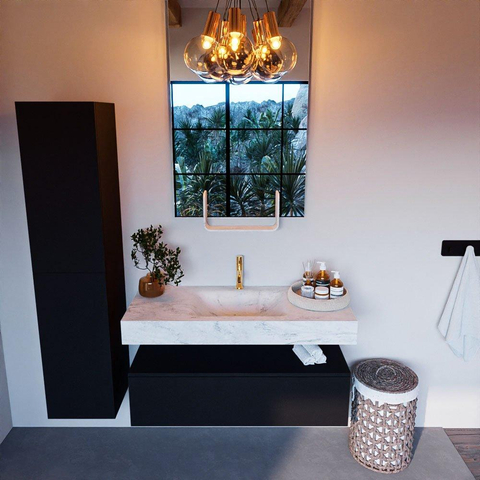 Mondiaz ALAN-DLUX Ensemble de meuble - 110cm - meuble Urban mat - 1 tiroir - Lavabo Cloud Opalo suspendu - vasque Centre - 1 trou de robinet SW806382