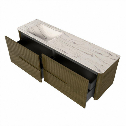 Mondiaz CIRO-DLUX Meuble de salle de bains - 160x45x50cm - Plan vasque solid surface Nata - 1 lavabo à gauche - 1 trou de robinet - 4 tiroirs - Dusk SW1533239