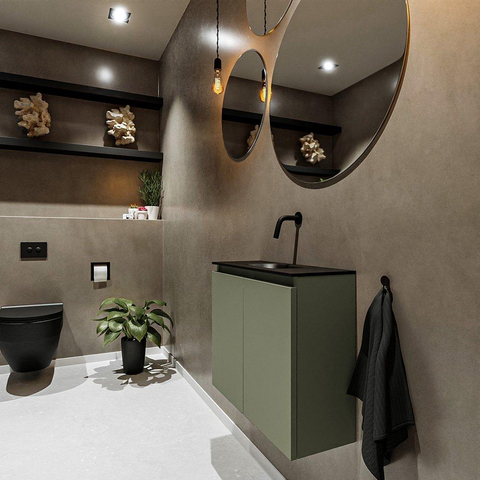 MONDIAZ TURE Toiletmeubel 60x23x50cm met 0 kraangaten 2 deuren army mat Wastafel Eden midden Solid Surface Zwart SW475325
