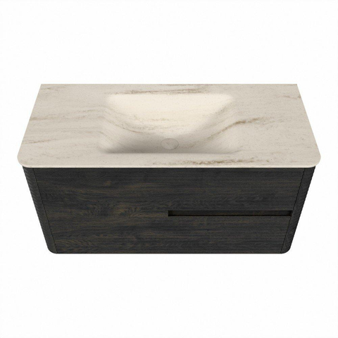 Mondiaz CIRO-DLUX Badkamermeubelset - 100x45x50cm - Solid surface wastafel Meli - 1 wasbak Midden - zonder kraangaten - 2 lades - Shadow SW1532288