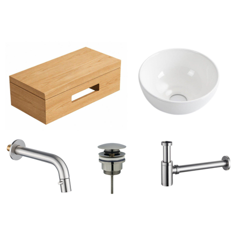 Royal Plaza Terra pack lave-mains – 40 x 25 x 10 cm – bois blanc brillant – robinet inox – sandwood (chêne clair) SW1574516