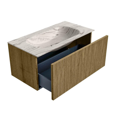 MONDIAZ KURVE-DLUX 90cm badmeubel kleur Dusk met 1 lade en 0 deuren. Wastafel BIG SMALL Midden 1 kraangat Nata. SW1432377