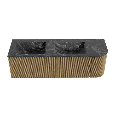 Mondiaz KURVE-DLUX Badkamermeubelset - 145x46x40cm - 1 lade - 1 deur - wastafel solid surface - dubbel / links - 2 kraangaten - Dusk SW1415541