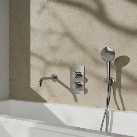 Fortifura Calvi Badkraan set - uitloop - 22cm inkortbaar - metalen slang - ronde handdouche - inbouwdeel - wandhouder - PVD - geborsteld RVS SW1244023