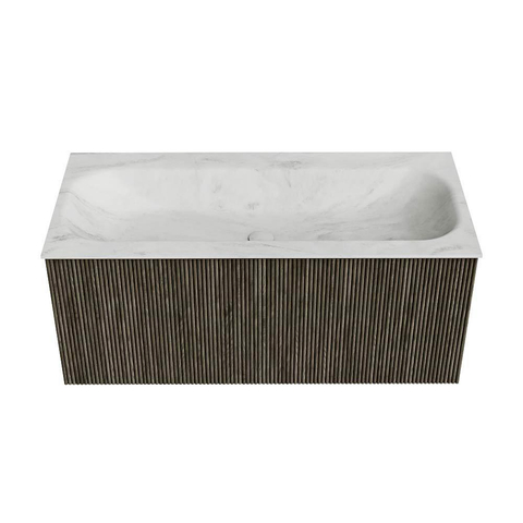 Mondiaz KURVE-DLUX Badkamermeubelset - 100x46x40cm - 1 lade - wastafel solid surface - midden - 1 kraangat - Shadow SW1414051
