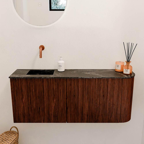 Mondiaz JOYA-DLUX 101.6cm toiletmeubel - ronding rechts kleur Ruby - Wastafel FAYE positie Links Zonder kraangat kleur Lava. SW1423660