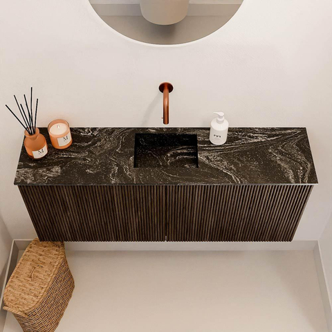 Mondiaz JOYA-DLUX 100cm meuble de salle de bains - couleur Walnut - Vasque FAYE position Milieu Sans trou de robinet couleur Lava. SW1422460