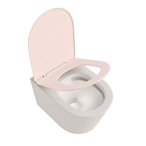 Mondiaz LAVIE WC suspendu – sans bride – 36 x 53 cm – avec abattant softclose – Linen (blanc cassé), abattant Rosee (rose) SW1208688