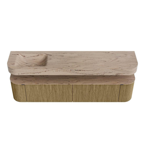 MONDIAZ THOR-DLUX 200cm meuble de salle de bains arrondi gauche + droite couleur Dusk avec 2 tiroirs et 2 portes. Vasque suspendue CLOUD Gauche 1 trou de robinet couleur Arena. SW1467068