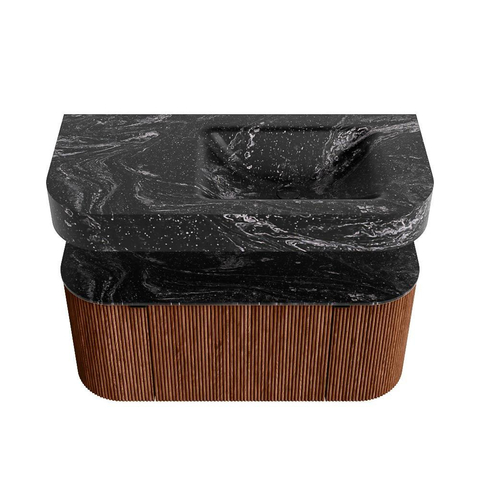 MONDIAZ THOR-DLUX 100cm meuble de salle de bains arrondi gauche + droite couleur Ruby avec 1 tiroir et 2 portes. Vasque suspendue CLOUD Droite sans trou de robinet couleur Lava. SW1467420