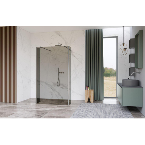 Fortifura Galeria Vrijstaande Inloopdouche - 180x200cm - glas mat - antikalk - 8mm veiligheidsglas - 2 zijwanden - 40cm - wandsteunen en hoekprofielen - hoogglans chroom SW993133