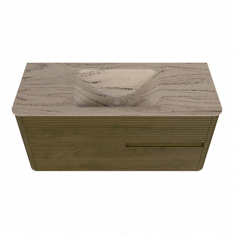 Mondiaz CIRO-DLUX Badkamermeubelset - 110x45x50cm - Solid surface wastafel Arena - 1 wasbak Midden - zonder kraangaten - 2 lades - Dusk SW1533095