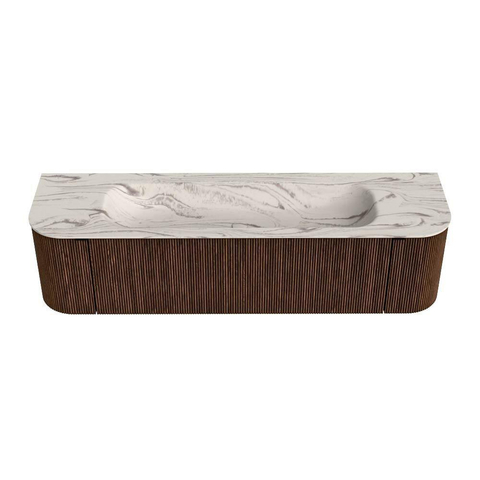 MONDIAZ KURVE-DLUX Meuble de salle de bains 170cm arrondi gauche + droite couleur Walnut avec 1 tiroir et 2 portes. Lavabo BIG LARGE central 2 trous de robinet Nata. SW1432219
