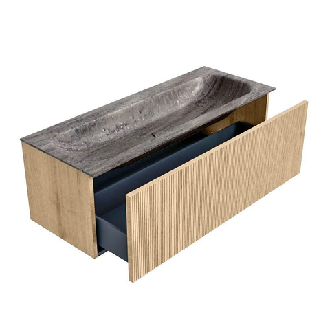 MONDIAZ KURVE-DLUX Meuble de salle de bains 120 cm couleur chêne avec 1 tiroir et 0 porte. Lavabo BIG LARGE Central 2 trous de robinet Oza. SW1432666