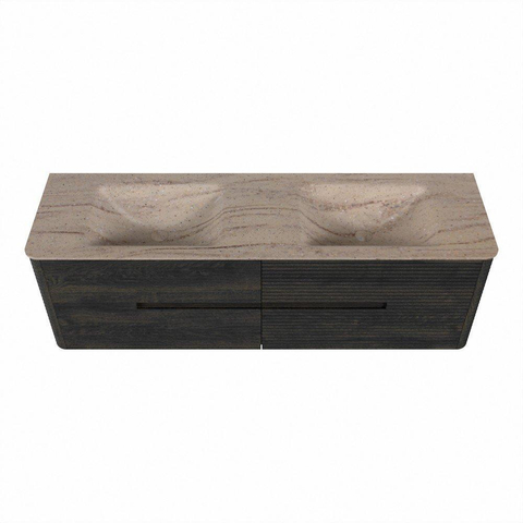 Mondiaz CIRO-DLUX Badkamermeubelset - 160x45x50cm - Solid surface wastafel Saba - 2 wasbak Dubbel - 2 kraangaten - 4 lades - Shadow SW1532747